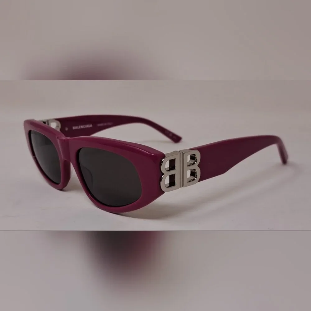 Balenciaga Sunglasses Fuschia Gray BB Temples Oval Cat Eye BB0095S 53-19-135 XL